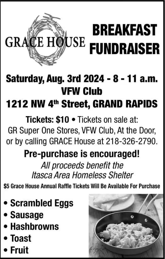 Flyer for the Grace House breakfast fundraiser at the VFW Club